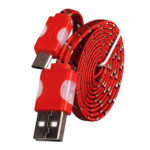 USB kábel - Fonott ledes világítás micro USB 1 méteres piros