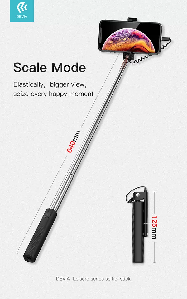 Devia Selfie Holder szelfi bot exponáló gombbal, 3,5 mm jack csatlakozóval - Devia Leisure Series Selfie-Stick - fekete - Image 3