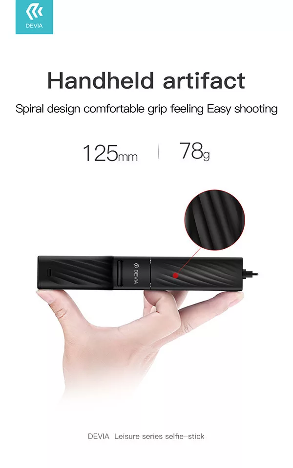 Devia Selfie Holder szelfi bot exponáló gombbal, 3,5 mm jack csatlakozóval - Devia Leisure Series Selfie-Stick - fekete - Image 4