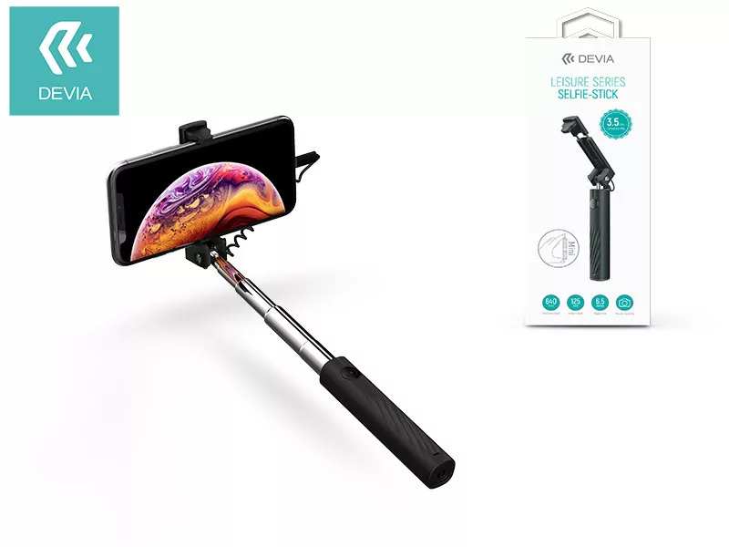 Devia Selfie Holder szelfi bot exponáló gombbal, 3,5 mm jack csatlakozóval - Devia Leisure Series Selfie-Stick - fekete