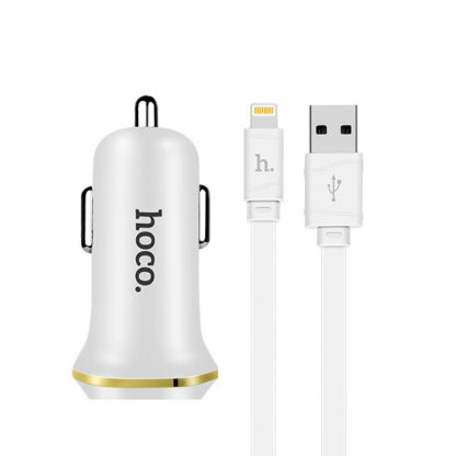 Hoco autós töltő lightning Z1 2xUSB 2,1A fehér