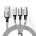Szövetborítású 3 in 1 - Lightning USB Type C Micro USB 1.2 méteres szürke