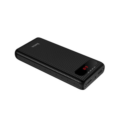 HOCO B20A hordozható vésztöltő 2 x USB aljzat (belső 20000 mAh akku, 5V / 2100mA, LED kijelző), Fekete Power Bank