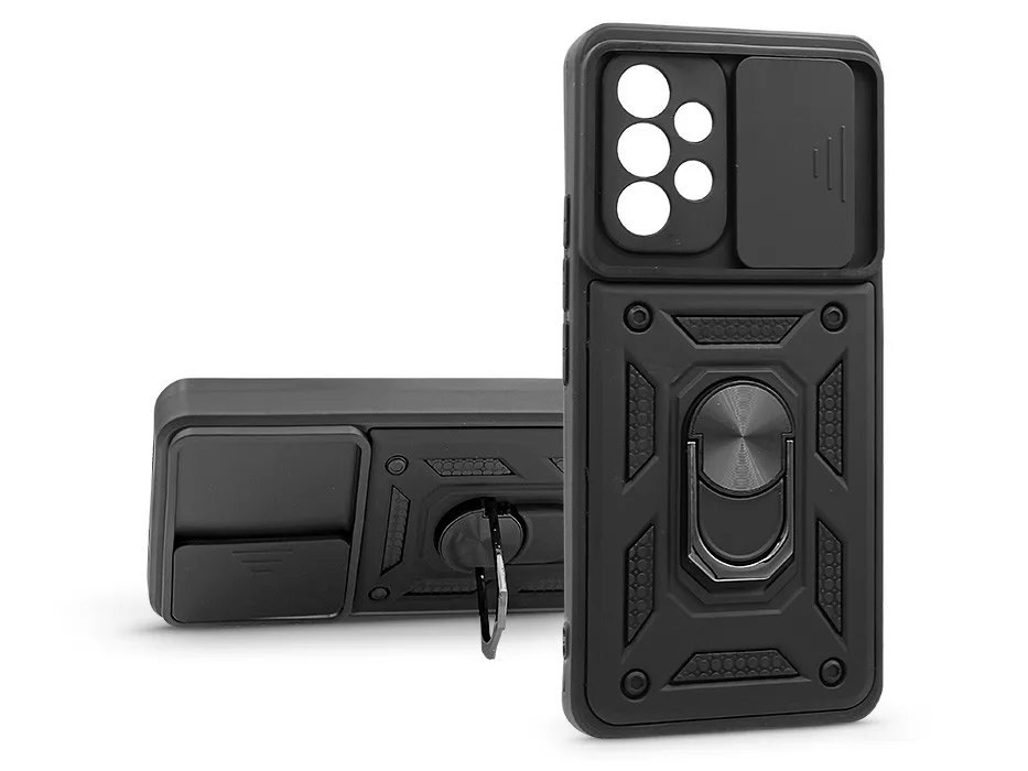 Haffner Slide Armor kameravédős ütésálló tok gyűrűvel - Samsung A536U Galaxy A53 5G - fekete