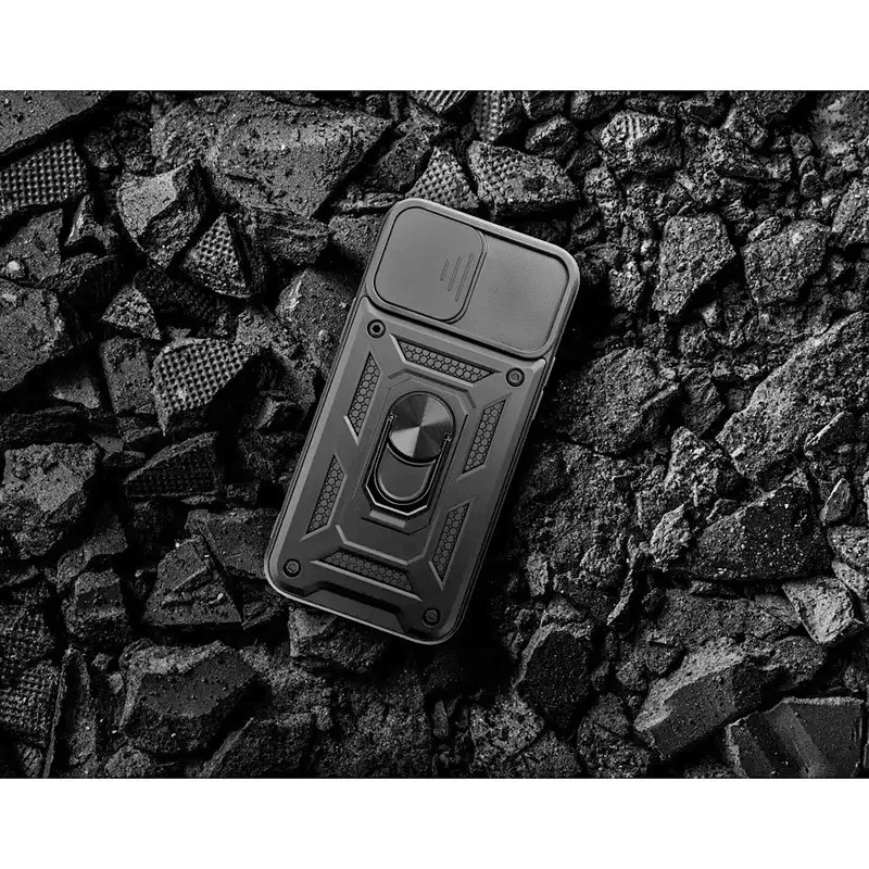 Haffner Slide Armor kameravédős ütésálló tok gyűrűvel - Apple iPhone 15 - fekete - Image 4