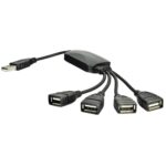 Adapter 4 USB kimenettel, Akyga USB2.0, Fekete