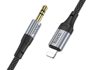 Lightning AUX 3.5 jack kábel fekete szövetborítás 1m hoco UPA26