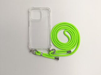 iPhone 14 TPU+PC Átlát.tok,Neon Zöld zsinórral
