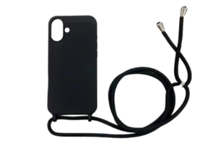 iPhone 16 Plus TPU+PC Feket tok,Fekete zsinórral