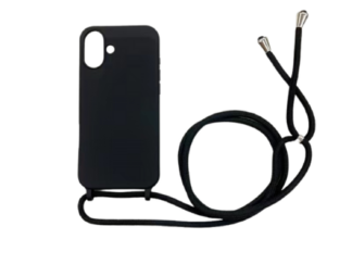 iPhone 16 Plus TPU+PC Feket tok,Fekete zsinórral