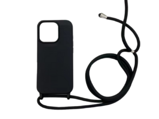iPhone 16 Pro Max TPU+PC Feket tok,Fekete zsinórral