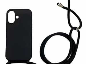iPhone 16  TPU+PC Fekete tok,Fekete zsinórral