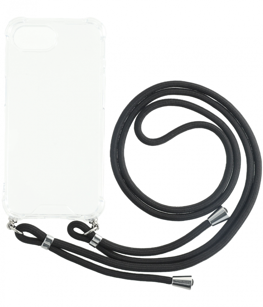 Iphone 17e/16e TPU+PC átlátszó tok,Fekete zsinórral