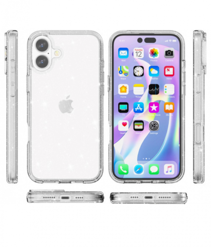 Iphone 16 csillámos szilikon hátlap, Átlátszó - Image 5