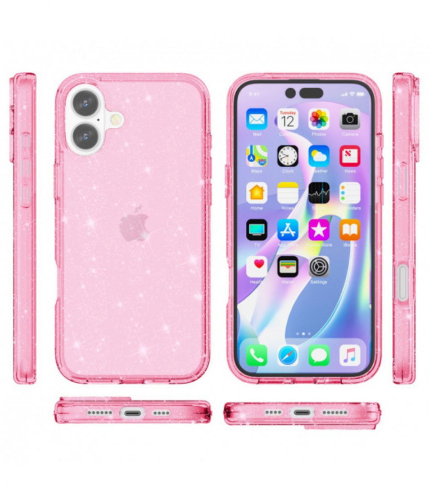 Iphone 16 csillámos szilikon hátlap, Pink - Image 10
