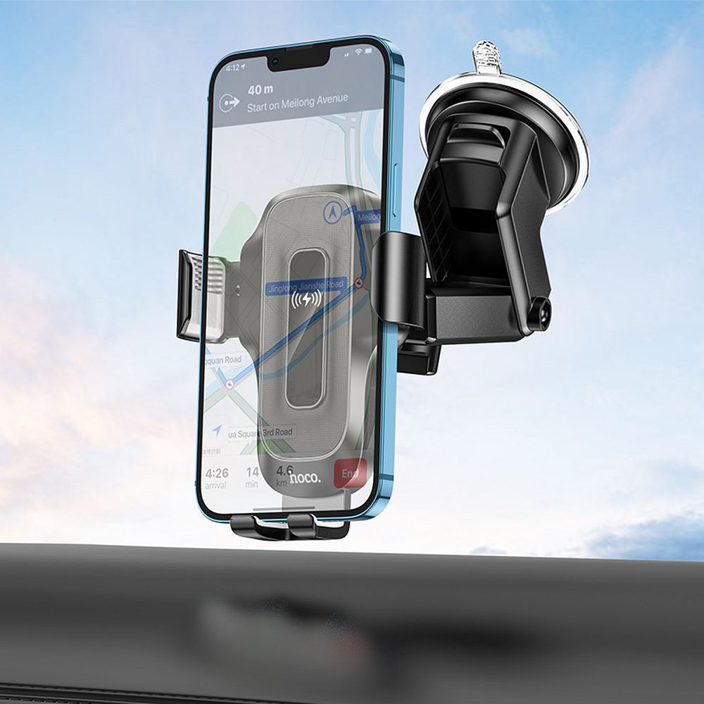 HOCO car holder with wirelles charging for windshield / center console 15W HW3 black - Image 8