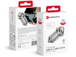 FORCELL F-ENERGY Mini car charger Type C + USB A PD QC3.0 3A 20W silver