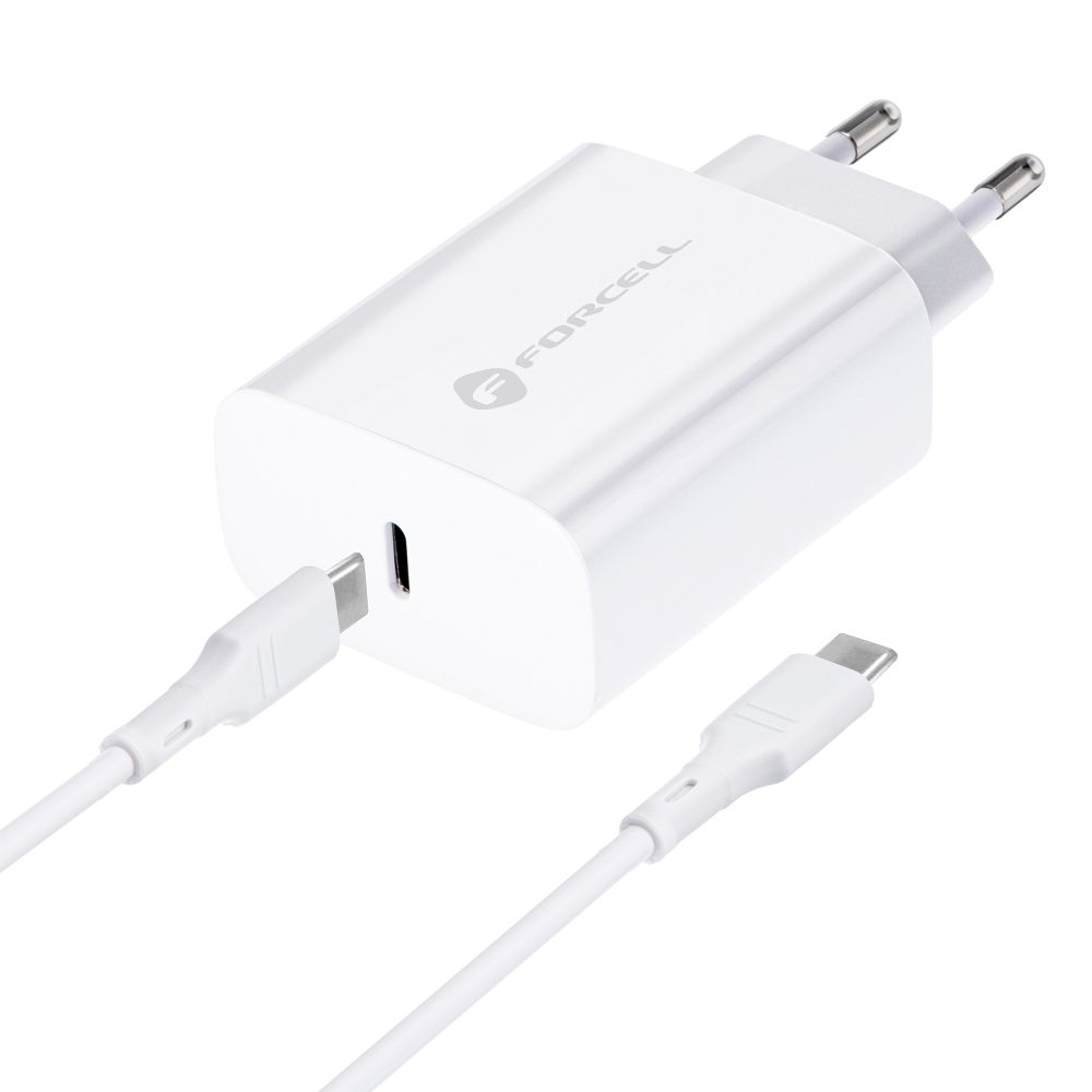 FORCELL F-ENERGY TFK-TC-25WPD travel charger Type C + cable Type C to Type C PD Q.C 3A 25W white - Image 2