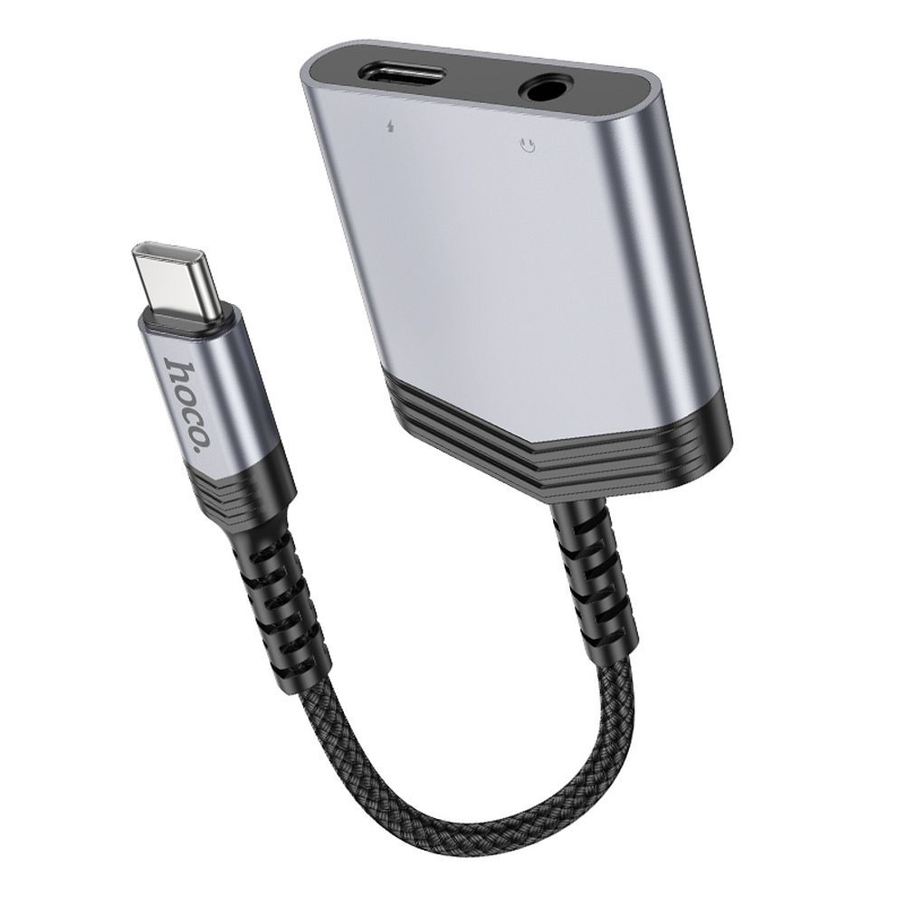 HOCO adapter AUX 2in1 Type C to Type C / Jack 3,5 mm 27W LS39 metal gray - Image 5