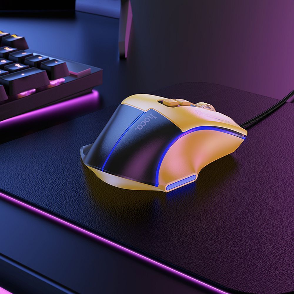 HOCO gaming wire USB A computer mouse 3600DPI black yellow - Image 4