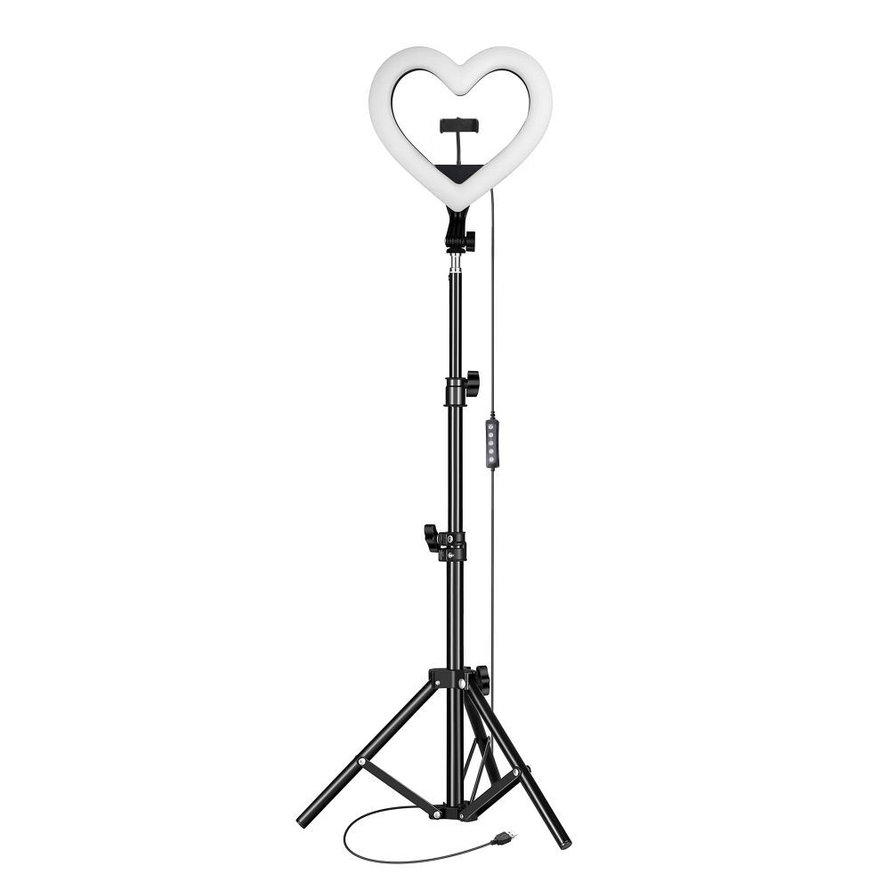 LED Ring Stream RGB lamp 10" with holder for mobile HEART + tripod JM26-10 black - Image 2