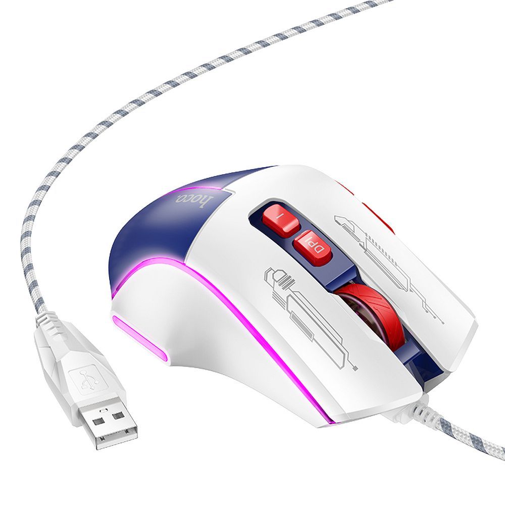 HOCO gaming wire USB A computer mouse 3600DPI white blue - Image 2