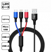 3-in-1 töltőkábel, micro USB+Type-c+lightning - Image 2