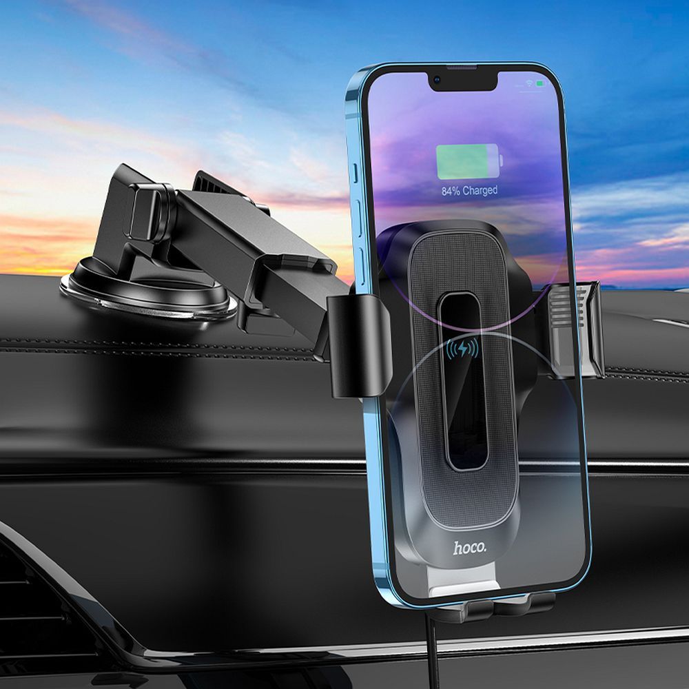 HOCO car holder with wirelles charging for windshield / center console 15W HW3 black - Image 6
