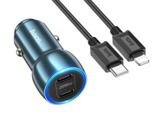 HOCO car charger 2x Type C + cable Type C to Lightning PD QC3.0 3A 40W Z48 sapphire blue