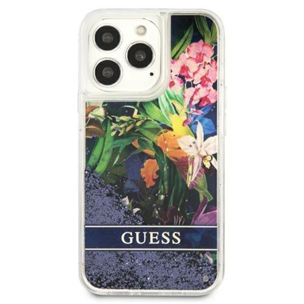 GUESS case for IPHONE 13 Pro GUHCP13LLFLSB (Glitter Flower) blue - Image 3