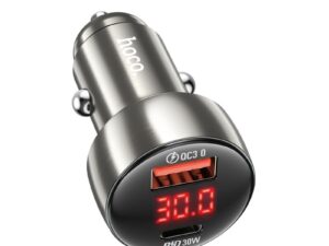 HOCO autós töltő USB-A + Type-C csatlakozóval, digitális kijelzővel, PD, QC3.0, 3 A, 48 W, Z50, fémesszürke