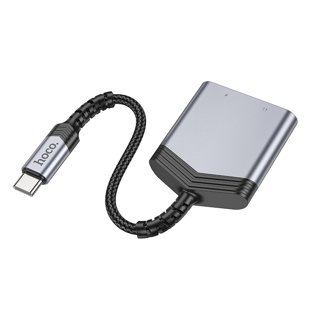 HOCO adapter AUX 2in1 Type C to Type C / Jack 3,5 mm 27W LS39 metal gray - Image 4