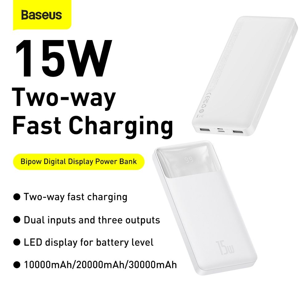 BASEUS powerbank 10 000 mAh + cable USB A do Micro USB PD QC3.0 3A 15W PPDML-I01 white - Image 13