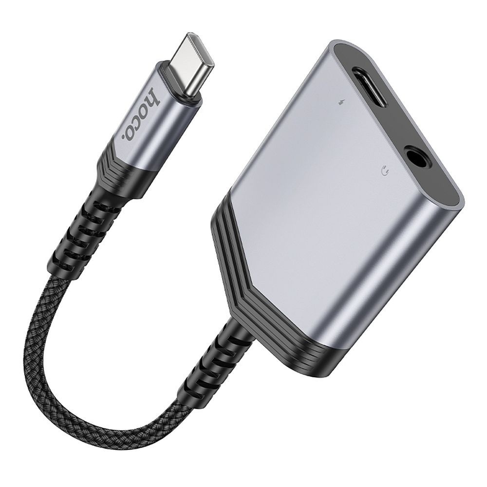 HOCO adapter AUX 2in1 Type C to Type C / Jack 3,5 mm 27W LS39 metal gray - Image 3