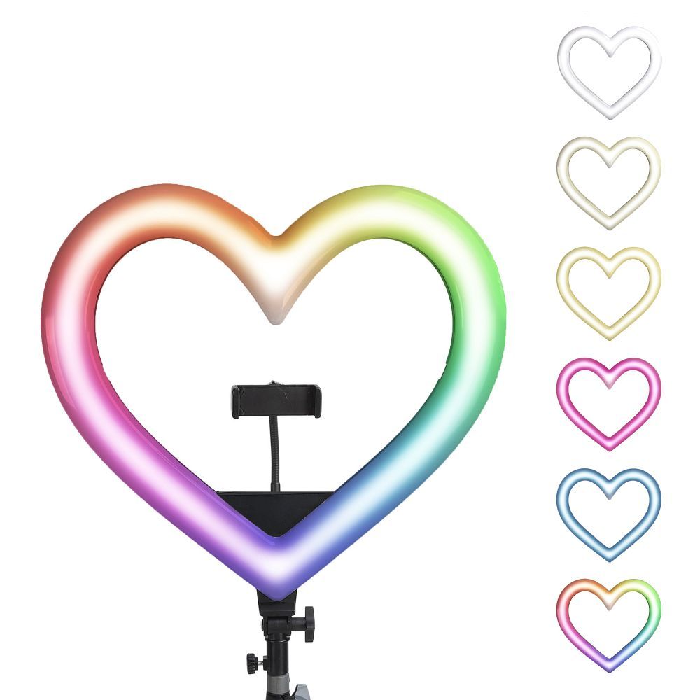LED Ring Stream RGB lamp 12inch with holder for mobile HEART + tripod JM33-13 black - Image 4