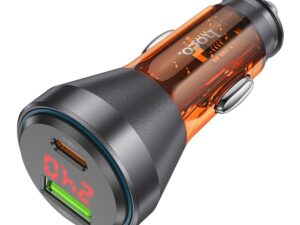 HOCO car charger USB A + Type C with digital display PD QC3.0 3A 48W NZ12B transparent orange