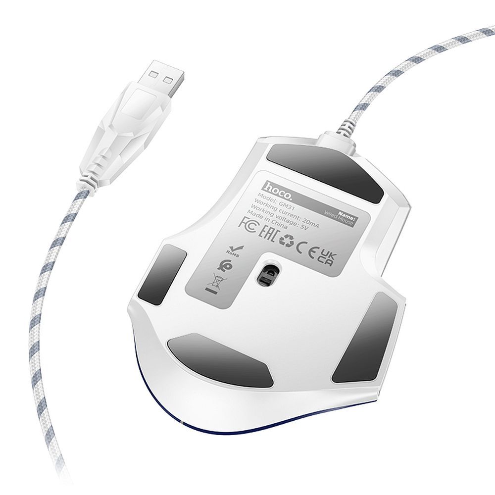 HOCO gaming wire USB A computer mouse 3600DPI white blue - Image 3