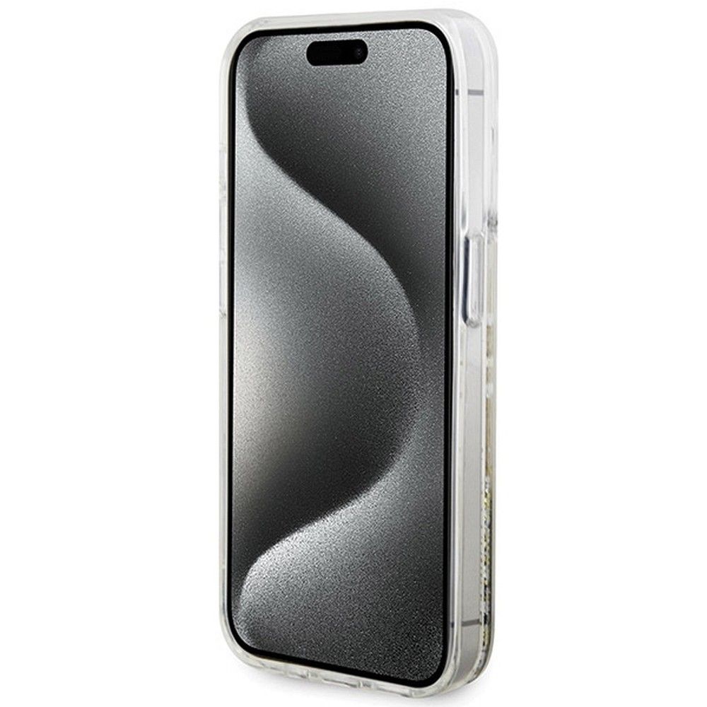 GUESS case for IPHONE 15 Pro Max GUHCP15XLFCSEGT (Liquid Glitter Gold Stripes) transparent - Image 5