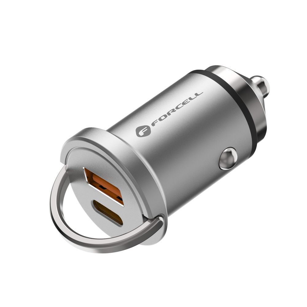 FORCELL F-ENERGY Mini autós töltő, C-típusú + USB-A, PD, QC3.0, 5 A, 30 W, ezüst - Image 4