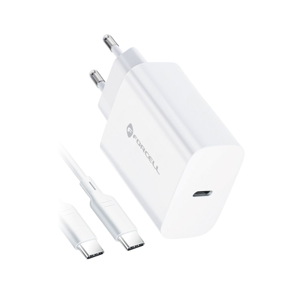 FORCELL F-ENERGY TFK-TC-25WPD travel charger Type C + cable Type C to Type C PD Q.C 3A 25W white - Image 6