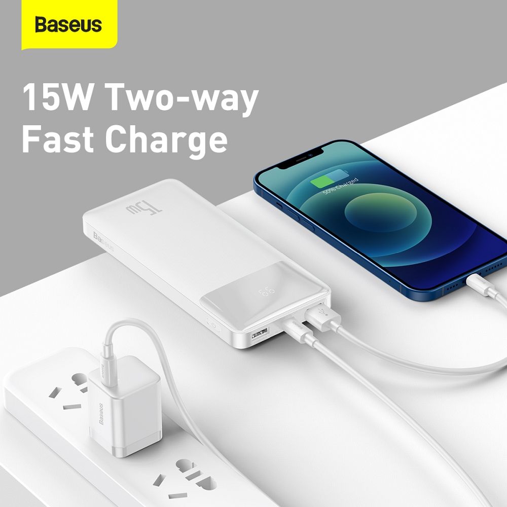 BASEUS powerbank 10 000 mAh + cable USB A do Micro USB PD QC3.0 3A 15W PPDML-I01 white - Image 7