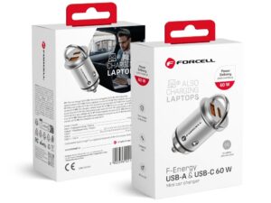 FORCELL F-ENERGY Mini car charger Type C + USB A PD QC3.0 5A 60W silver