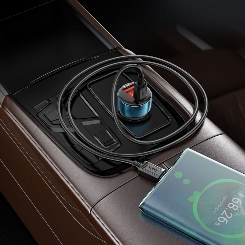HOCO car charger USB A + Type C with digital display PD QC3.0 3A 48W Z50 blue - Image 4