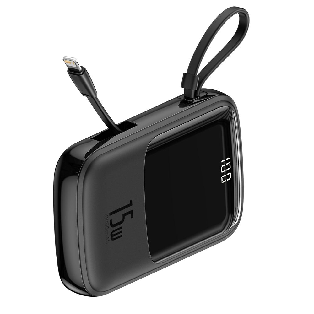 BASEUS powerbank 10 000 mAh with built-in cable Lightning + cable USB A to Type C PD QC3.0 3A 15W PPQD-B01 black