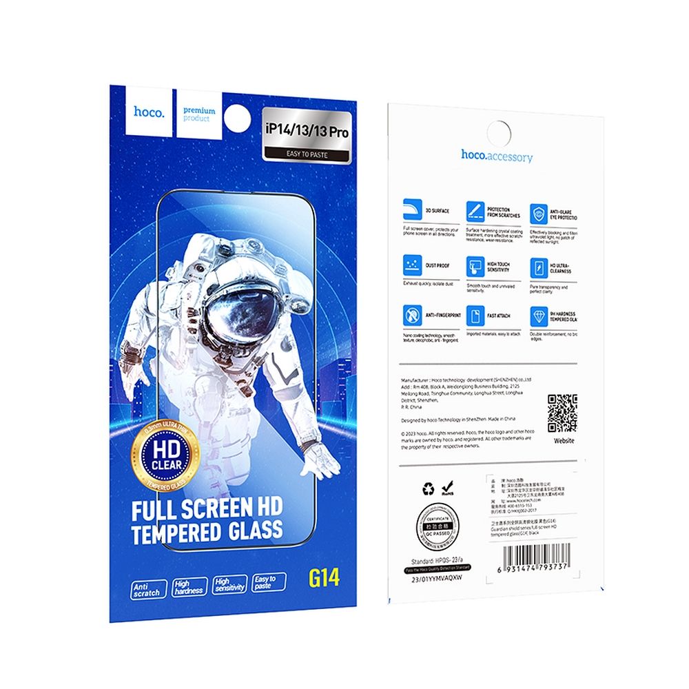 HOCO tempered glass HD 5D Guardian shield (SET 10in1) - for iPhone 13 / 13 Pro / 14 black (G14) - Image 9