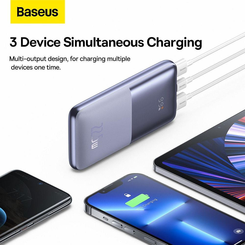BASEUS powerbank 10 000 mAh + cable USB A to Type C PD QC3.0 3A 22,5W PPBD040005 purple - Image 15