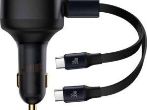 BASEUS car charger with retractable cable 2 x Type C 3A 33W CCTX-CC black