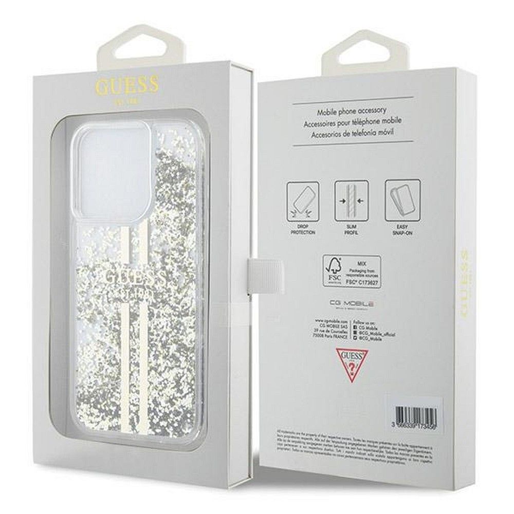 GUESS case for IPHONE 15 Pro Max GUHCP15XLFCSEGT (Liquid Glitter Gold Stripes) transparent - Image 8