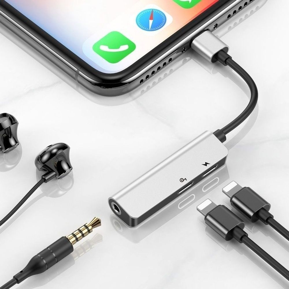 BASEUS adapter AUX 3in1 Lightning to Jack 3,5 mm (female) + 2 x Lightning L52 CALL52-S1 silver black - Image 5