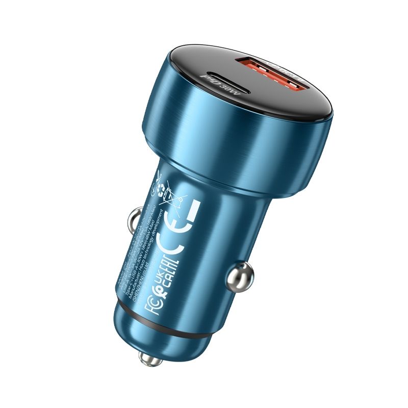 HOCO car charger USB A + Type C with digital display PD QC3.0 3A 48W Z50 blue - Image 2